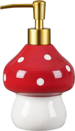 Vista 11 de RQYIXI Dispensador de jabón de cerámica de mariquita de 17 onzas con bomba de ABS, dispensador de jabón líquido recargable para loción, gel de baño