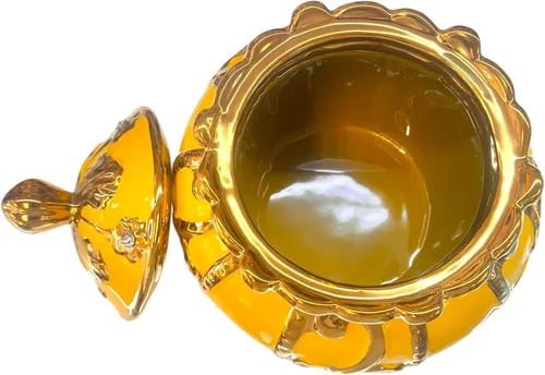 Vista 2 de Soperas para santos Cuencos decorativos de cerámica con tapa, azul, plateado, dorado, marrón (Amarilla)