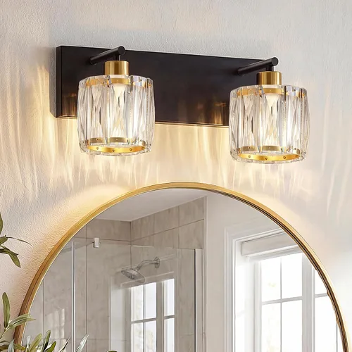 Vista 28 de VOLISUN Luces de Tocador de Cristal - 2 Luces Modernas de Acero Inoxidable para Baño Sobre Espejo, Acabado Cromado - Certificado UL