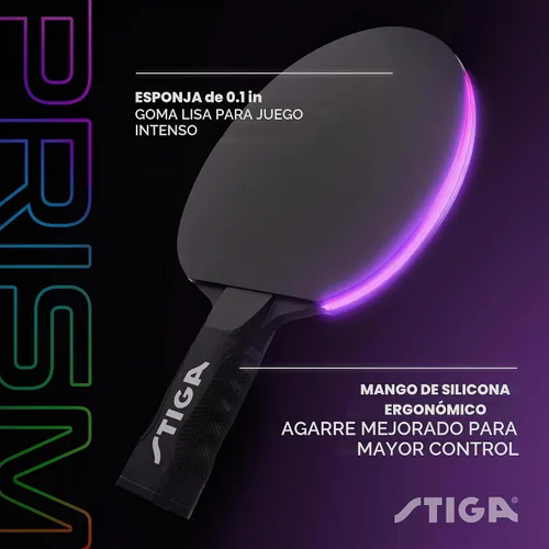 Vista 4 de STIGA Prism - Paleta LED de ping pong, 5 ciclos de color LED, modo degradado de color, incluye 3 bolas que brillan en la oscuridad, esponja de 0.059