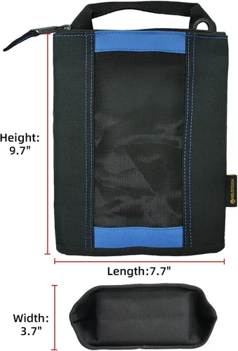 Vista 3 de Bolsa de herramientas de lona con cremallera MELOTOUGH, bolsa de herramientas con cierre, bolsa de malla resistente con ventana, ojales para colgar