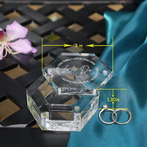 Vista 5 de Cajas grabadas para anillos de boda para ceremonia, caja de acrílico para compromiso de propuesta de boda (Hexágono D)