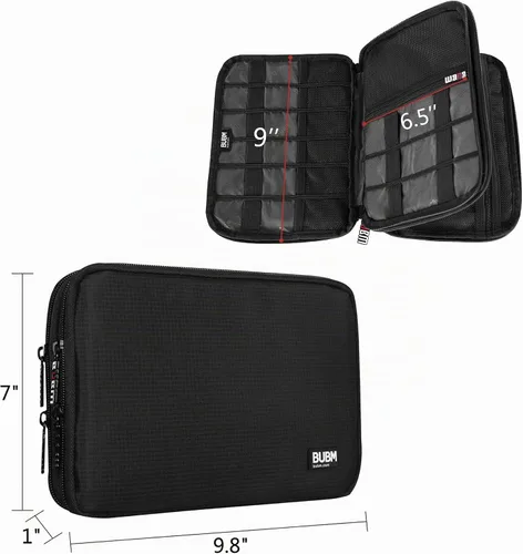 Vista 5 de Organizador de equipaje con doble capa para viajes BUBM, para llevar dispositivos y accesorios electrónicos., Negro, 2 capas M