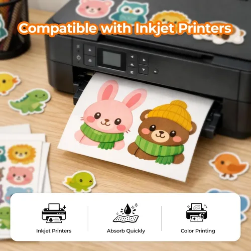 Vista 4 de Papel adhesivo de vinilo imprimible – Vinilo impermeable para impresora láser y inyección de tinta 15 hojas autoadhesivas – Blanco mate