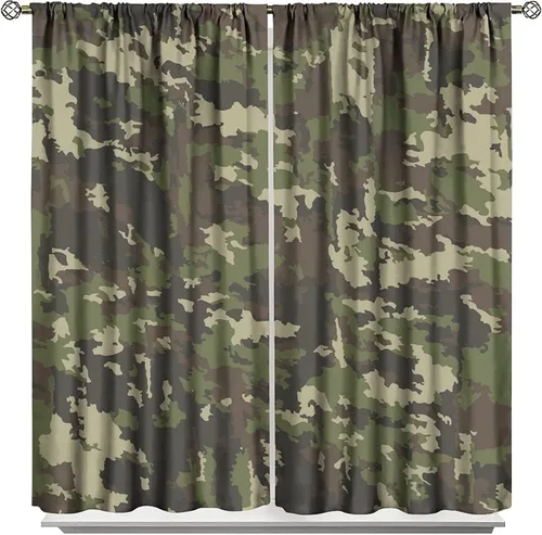 Vista 59 de Cortinas opacas de camuflaje de bosque, animales salvajes, osos, ciervos, alces, con bolsillo para barra, para sala de estar, dormitorio, decoración