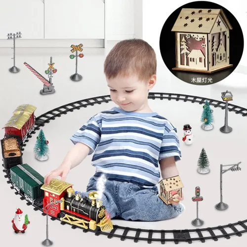 Vista 3 de Juego de Navidad eléctrico S con luces de música, funciona con pilas, juego de Navidad para niños y niñas, juegos de Navidad, pistas de tren, árbol