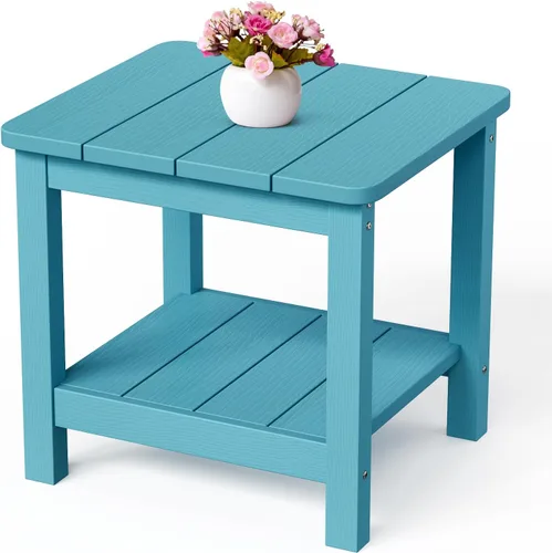 Vista 11 de Stoog Mesa auxiliar para exteriores, mesa auxiliar de madera de polietileno para todo tipo de clima, mesa auxiliar rectangular para patio trasero