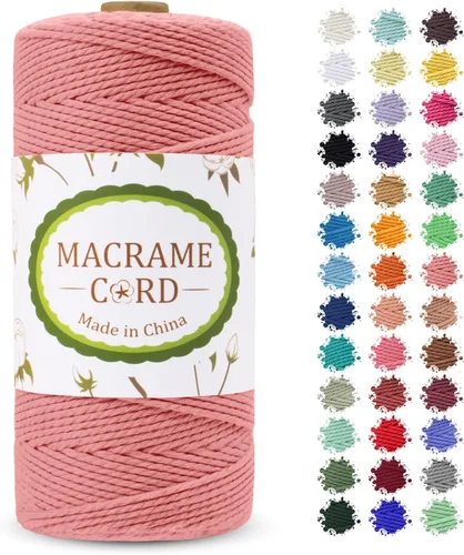Vista 25 de Cordón de macramé de 0.079 pulgadas, hilo de cuerda de macramé de color de 0.07 pulgadas x 219 yardas, cuerda de algodón natural, 3 hebras para Aqua