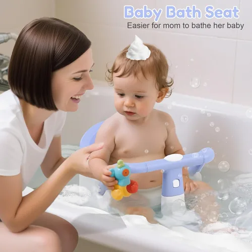 Vista 2 de Asiento de baño para bebés de 6 meses en adelante sentados, silla de baño antideslizante con ventosa, seguro y cómodo asiento de baño infantil Azul