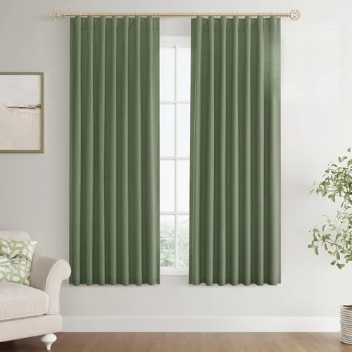 Vista 80 de Joywell - 2 cortinas de lino 100% opacas, con bolsillo para cortinero, trabilla trasera, cinta para ganchos y anillas con clip, con aislamiento