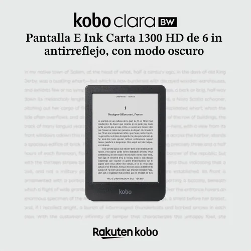 Vista 2 de Kobo Clara BW eReader, pantalla táctil de 6", impermeable, 16GB, negro Pantalla táctil antideslumbrante de 6", ComfortLight PRO, modo oscuro