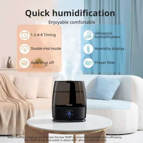Vista 4 de Humidificadores para dormitorio y hogar, humidificador de aire de niebla fría y cálida de 6 L para habitación grande, guardería, 50 horas, fácil