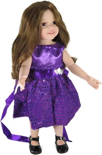 Vista 4 de Ropa de muñeca de 18 pulgadas, accesorios para muñecas, hermoso vestido morado con lunares que se adapta a muñecas Gril de 18 pulgadas ZK07
