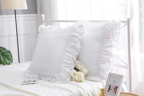 Vista 8 de Juego de 2 fundas de almohada con encaje blanco con flores 3D de aspecto retro noble y lujoso elegante, 100% algodón, tamaño estándar