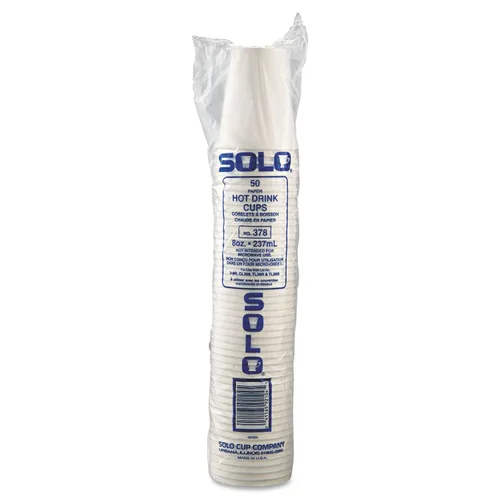Vista 4 de Vasos SOLO Cup Company 378W2050 de papel poliéster en una sola cara, 8 oz, color blanco, 50 por bolsa (estuche de 20 bolsas)