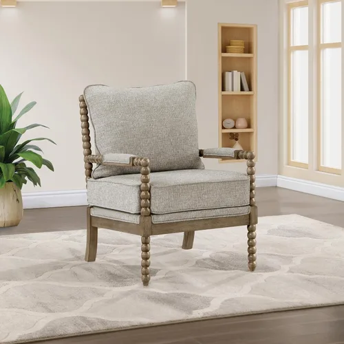 Vista 2 de OSP Home Furnishings Fletcher - Silla decorativa con acabado marrón rústico, tapicería beige niebla
