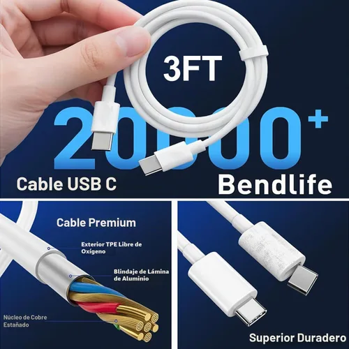 Vista 5 de Cargador rápido USB C para iPad, cargador rápido para iPad 2018-2026, bloque de pared con cable USB C a C de 3 pies para iPad Pro M5/M4/13/12.9/11