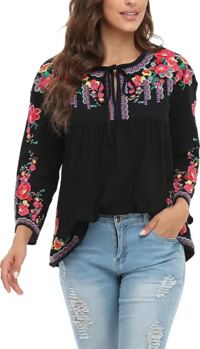 Vista 3 de YZXDORWJ Camisa bordada mexicana para mujer