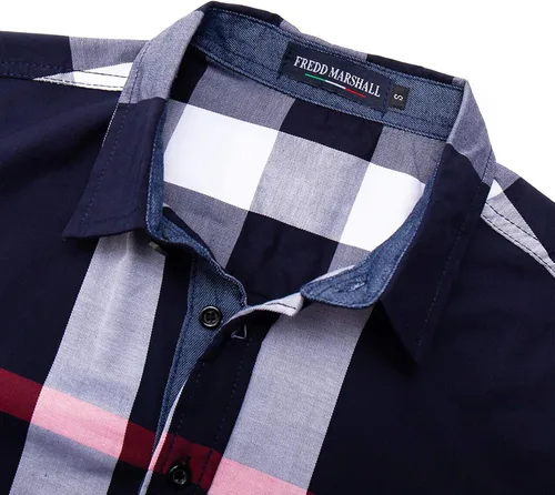 Vista 4 de FREDD MARSHALL Camisas de manga larga para hombre, 100% algodón, a cuadros