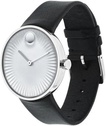 Vista 2 de Movado Edge plata Dial correa de cuero reloj de los hombres 3680001