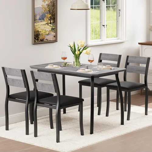 Vista 8 de IDEALHOUSE Juego de mesa de comedor para 4 mesas de cocina modernas y sillas con bordes biselados, asientos acolchados, marco de metal compacto que