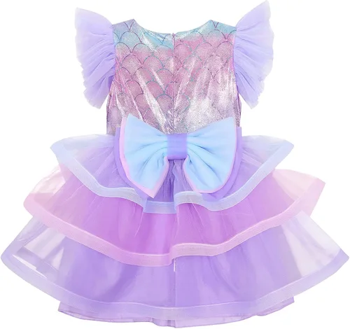 Vista 5 de Eledobby Vestido de princesa de sirena para niñas, disfraz de Halloween, cumpleaños, elegante, fiesta, cosplay, ropa con accesorios