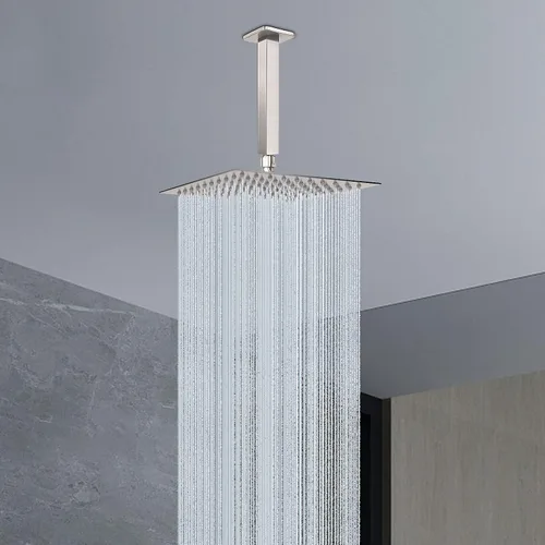 Vista 4 de Brazo de ducha para montaje en techo HarJue, brazo de extensión cuadrado para ducha de lluvia con brida y cinta de teflón de acero inoxidable
