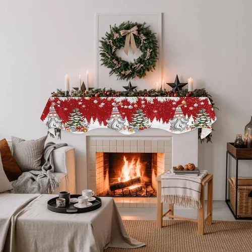 Vista 3 de Bufanda roja de gnomos de Navidad, decoración de chimenea para sala de estar, bolas de árbol de Navidad, copo de nieve de invierno, chimenea
