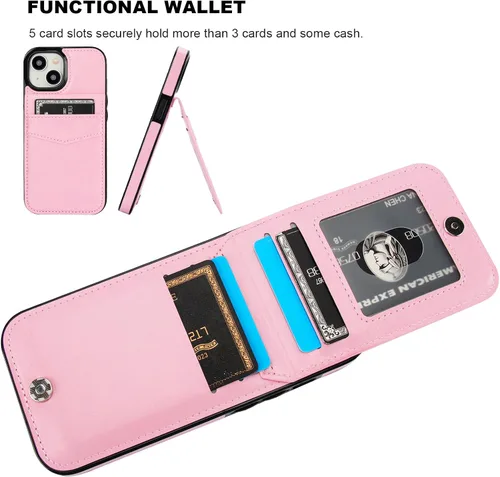 Vista 40 de KIHUWEY - Funda tipo cartera compatible con iPhone 15 con soporte para tarjetas de crédito, cierre magnético, soporte de cuero premium, cubierta