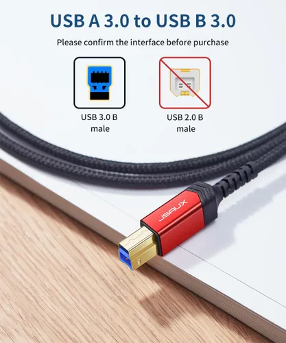 Vista 2 de JSAUX Cable de impresora USB 3.0, tipo A macho a B 3.0 macho (1M/3.3ft) Cable USB 3.0 tipo B trenzado de nylon compatible con estación