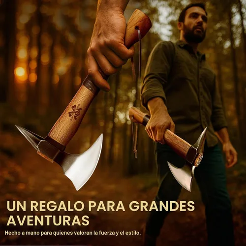 Vista 5 de Grumpy Bear Hacha de campamento de 15 pulgadas, hacha de supervivencia con funda, acero de alto carbono y mango de madera, agarre antideslizante