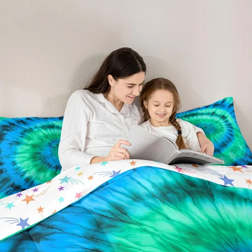 Vista 3 de Erosebridal Colorido juego de ropa de cama con diseño psicodélico en espiral psicodélico, juego de edredón de teñido anudado degradado para niños