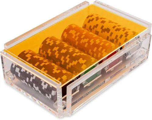 Vista 8 de La Ficha - Juego de fichas de póquer, 100 fichas resistentes y resistentes, incluye 4 fichas de color para jugar, caja de acrílico hecha a mano