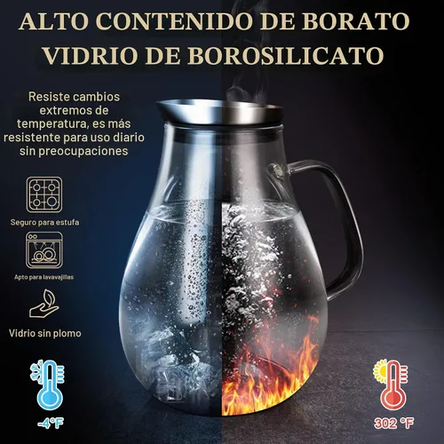 Vista 3 de SUSTEAS Jarra de vidrio de 2 litros y 68 oz con tapa y asa, borosilicato