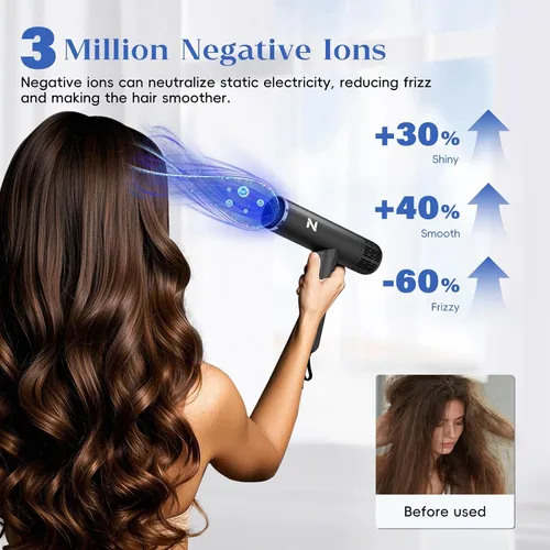 Vista 3 de Natrial Ionic - Secador de pelo profesional con difusor para cabello rizado, secador de alta velocidad de 1600 W y 110000 RPM para mujeres, secado