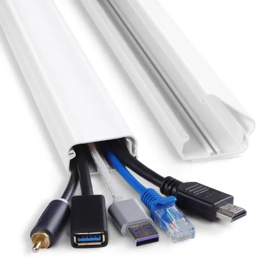 Vista 7 de ZhiYo Ocultador de cable de 85 pulgadas para un cable, cubiertas de cable autoadhesivas para cables en la pared, cubiertas de cable de TV pintables