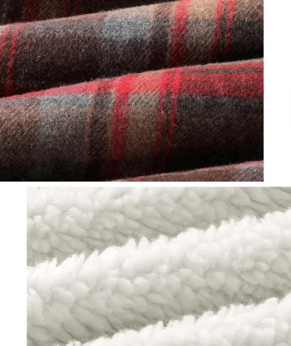 Vista 7 de V VALANCH Chaqueta de franela para hombre con capucha, manga larga, abrigo a cuadros con cremallera, sudadera gruesa con 4 bolsillos