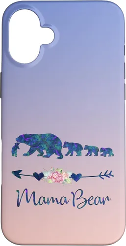 Vista 23 de Teal Blue Purple Floral Mama Bear Four Cubs Blue Pink Case for iPhone 17