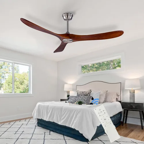 Vista 15 de Ventilador de techo de madera para interiores y exteriores de 52 pulgadas, ventilador de techo CC de 3 aspas con control remoto, 2 varillas Cuerpo
