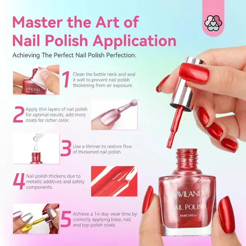 Vista 4 de SAVILAND Esmalte de uñas metálico con base y capa superior: Juego de esmalte de uñas cromado de 12+2 colores, con brillo espejo, holográfico, Cromo