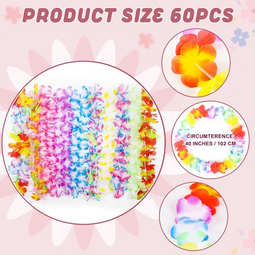 Vista 2 de Heardind 60 piezas de Leis hawaianos coloridos tropicales Leis surtido para Leis Luau fiesta, recuerdos de playa o adornos para cualquier ocasión