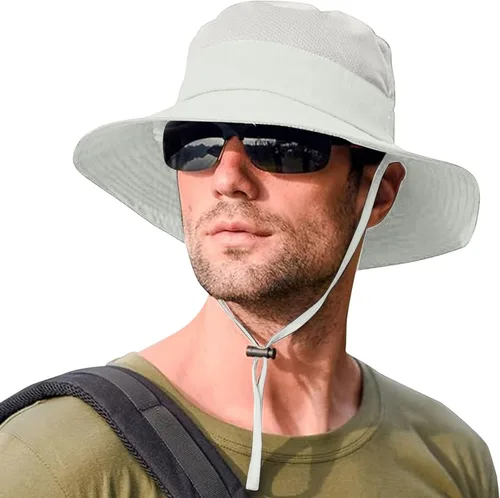 Vista 2 de Sombrero de sol con UPF 50 de ala ancha para pesca de verano para actividades al aire libre Beige