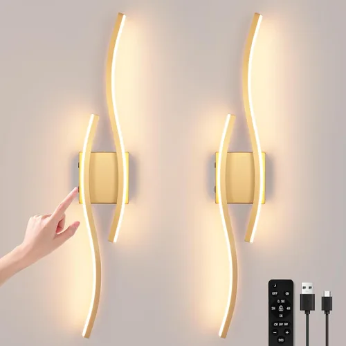Vista 12 de Juego de dos apliques de pared LED modernos, apliques de pared regulables, 3000K-6500K LED inalámbrico con control remoto, lámpara de pared