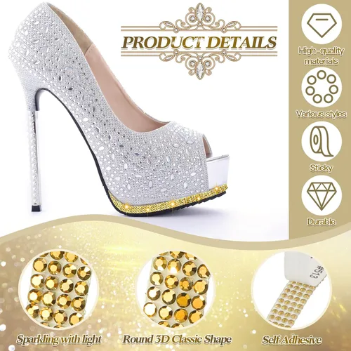 Vista 4 de Meanplan 15 rollos de tiras de cinta autoadhesivas con diamantes de imitación de cristal, brillantes, brillantes, colores mezclados, rollo de cinta