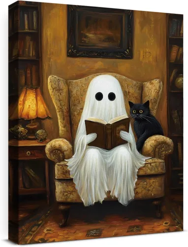 Vista 12 de QPVXSST Arte de Pared Interesante de Fantasma de Halloween para Baño, Póster Impreso en Lienzo de Estilo Gótico, Decoración de Baño con Diseño