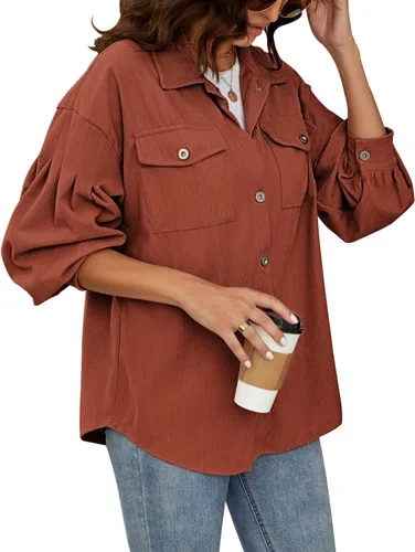 Vista 5 de Plus Size Corduroy Jacket for Women Casual Long Sleeve Button Down Shacket Jacket