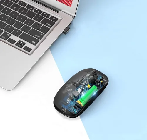Vista 4 de Ratón delgado inalámbrico, recargable 2.4G, clic silencioso, RGB, 1600 DPI, batería de 500 mAh, compatible con Windows/Mac