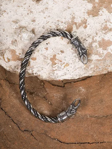 Vista 3 de HAQUIL Pulsera vikinga de acero inoxidable con cabeza de oso de lobo, cuervo y oso para hombre, joyería vikinga, regalos