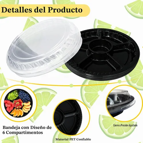 Vista 3 de Paquete de 12 bandejas de plástico para aperitivos con tapa, bandeja desechable transparente dividida para servir, 6 recipientes de almacenamiento