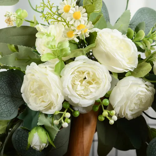 Vista 8 de Paquete de 2 flores artificiales de arco de boda para letrero de boda, arreglos de flores de rosas artificiales, decoración de boda polvorienta